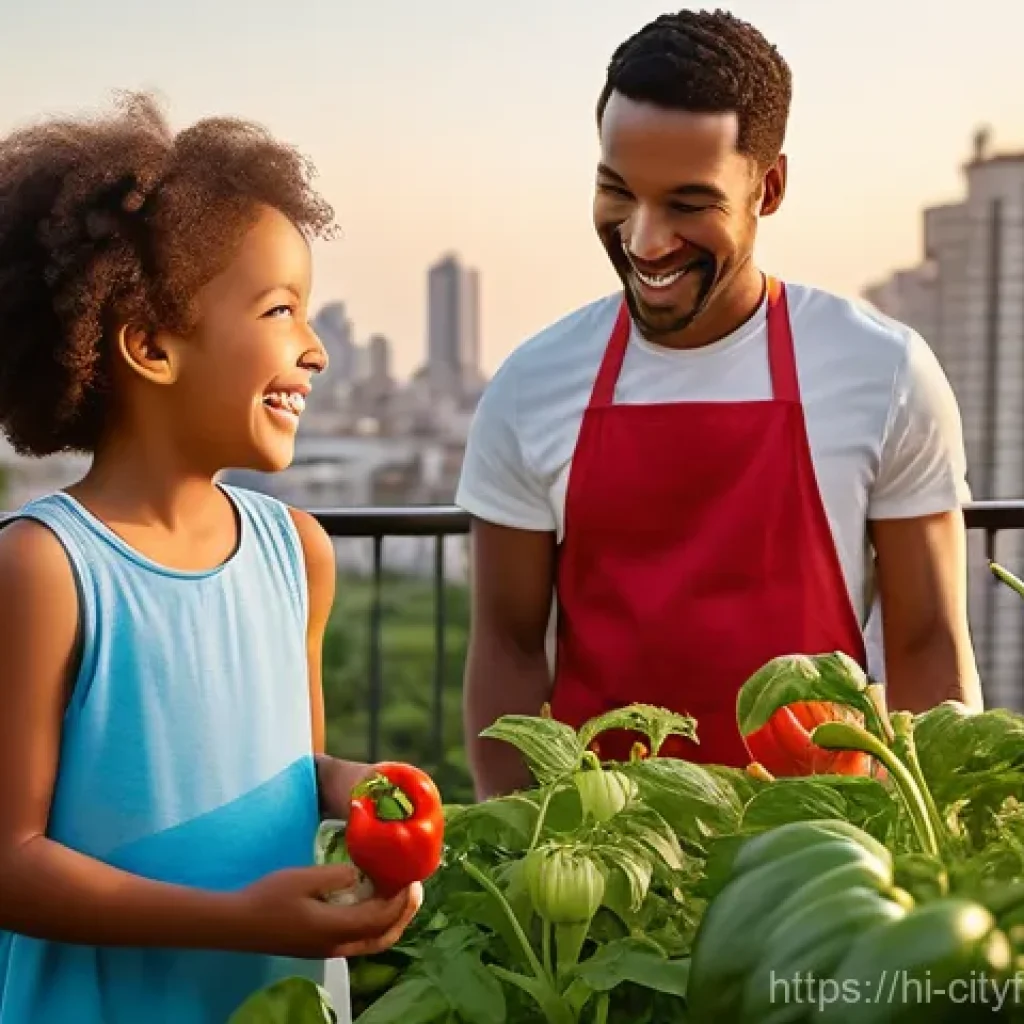 도시농업 정부 지원 정책 - **Prompt:** A young, diverse urban family, consisting of a mother, father, and a cheerful child (wea...