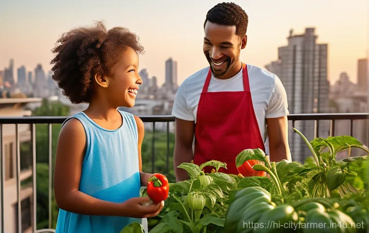 도시농업 정부 지원 정책 - **Prompt:** A young, diverse urban family, consisting of a mother, father, and a cheerful child (wea...